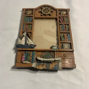 Nautical Themed Wooden Picture Frame with Sailboat and Map Accents